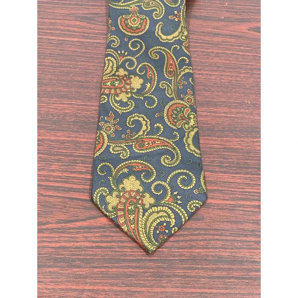 Brooks Brothers Makers Tie Mens One Size Blue Paisley Silk Woven Classic USA